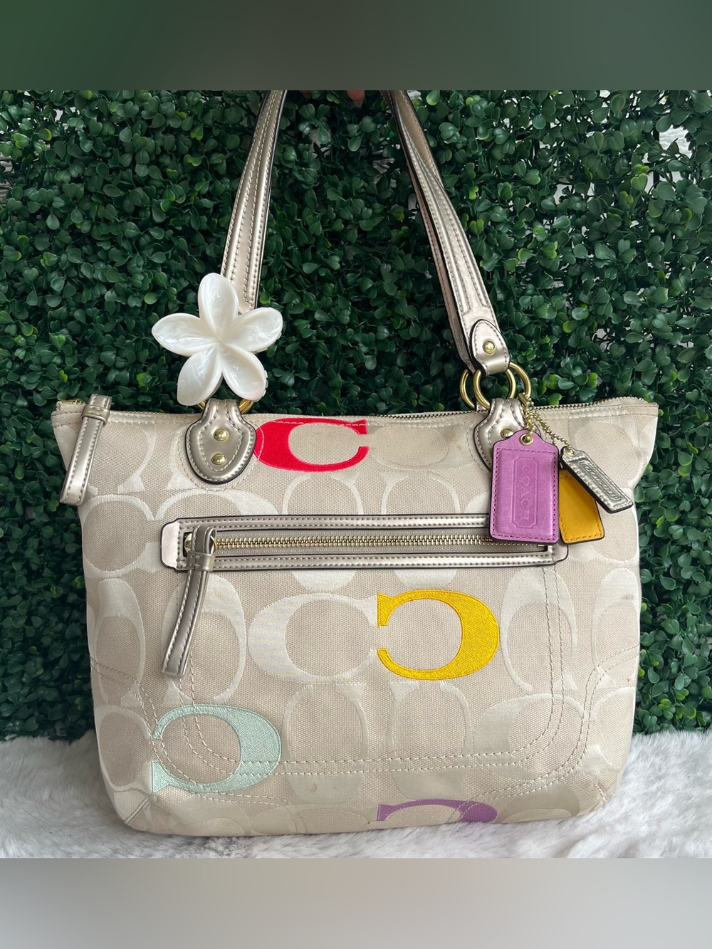 COACH Poppy Y2K Glam Bag Charm Op Art Tote Shoulder Bag 23521 - Picture 2 of 11